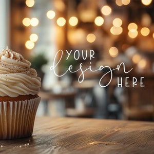 Cupcake Digital Mockup Background | Digital Backdrop For Text | Product Mockup With A Cozy Aesthetic | Stylised Bakery Stock Photo