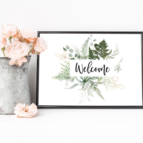 Greenery Leaf Welcome Print | Welcome Sign For The Hallway | Botanical Home Décor | Welcome Print For The Home | Hallway Accessories