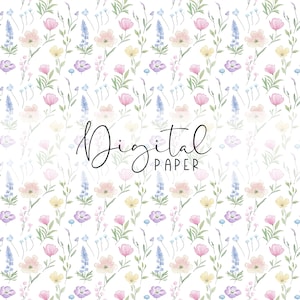 Papel Digital com Padrão Floral | Design de Padrão Bonito para Artesanato em Papel | Impressão de Flor Pastel para Sublimação | Papel com Padrão para Uso Comercial