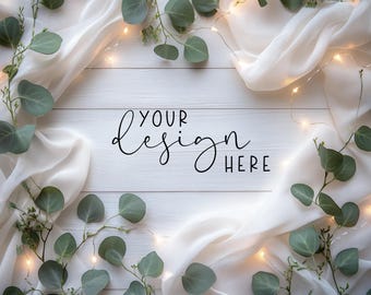 Flat Lay Mockup Background | Clean And Spacious Flatlay | Wedding Mockup Flat Lay | Botanical Mockup For Your Products | Scene Creator