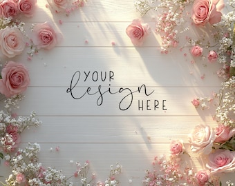 Flat Lay Mockup Background | Styled Stock Photography | Pretty Wedding Flat Lay | Mockup With Shabby Chic Aesthetic | Vintage Scene Creator