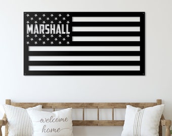 Custom Metal American Flag Sign | Personalized American Flag Rustic Sign | Custom Workshop Sign | Garage Sign | Flag Sign