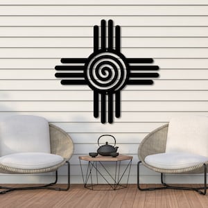 Metal Zia Sign | Swirl Zia Sun Metal Sign | Southwestern Art | New Mexico Sign | Swirl Zia Cross