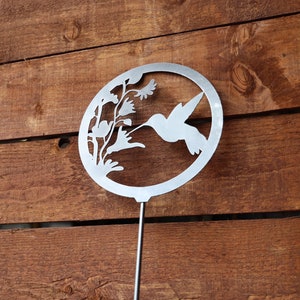 Hummingbird Garden Stake | Metal Hummingbird Garden Stake | Hummingbird Flowers Steel