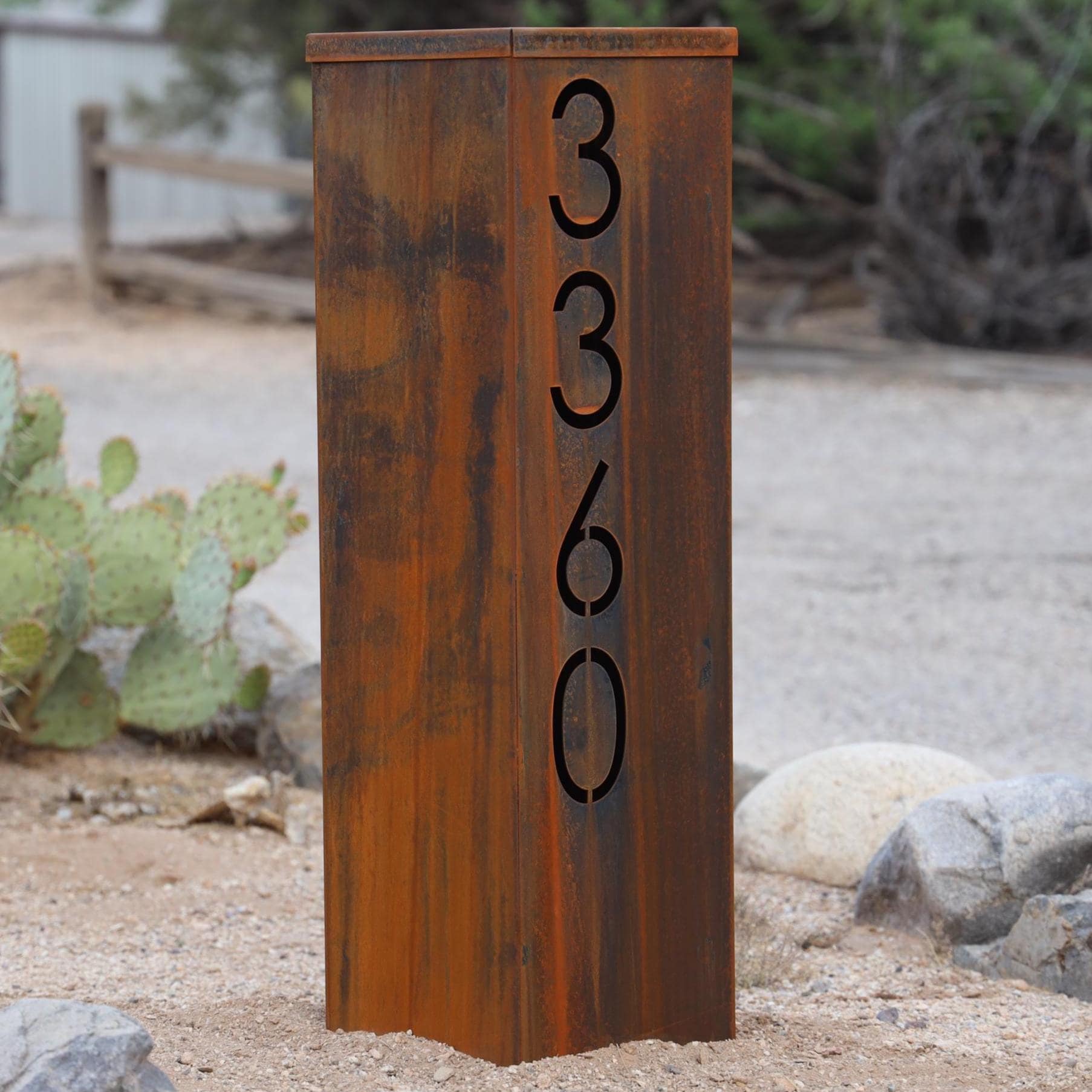 Metal Address Column | House Numbers Steel Column | Address Numbers Pillar | Pump Cover | Address Sign | Corten Steel | Patina | Yard Art