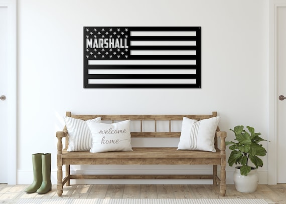 Custom Metal American Flag Sign | Personalized American Flag Rustic Sign | Custom Workshop Sign | Garage Sign | Flag Sign