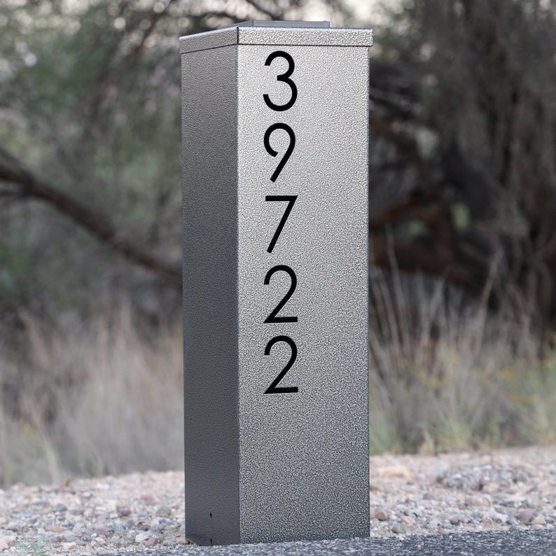 Metal Address Column | House Numbers Steel Column | Address Numbers Pillar | Pump Cover | Address Sign | Patina | Yard Art | Housewarming image 9