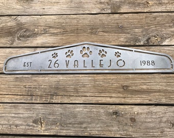 Personalized Metal Family Dog Sign | Metal House Number Dog Sign | Front Porch Sign | Address Sign | Metal Paw Prints Sign | Custom sign |