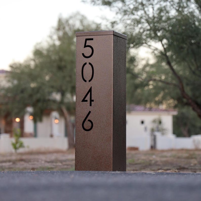 Metal Address Column | House Numbers Steel Column | Address Numbers Pillar | Pump Cover | Address Sign | Patina | Yard Art | Housewarming image 10