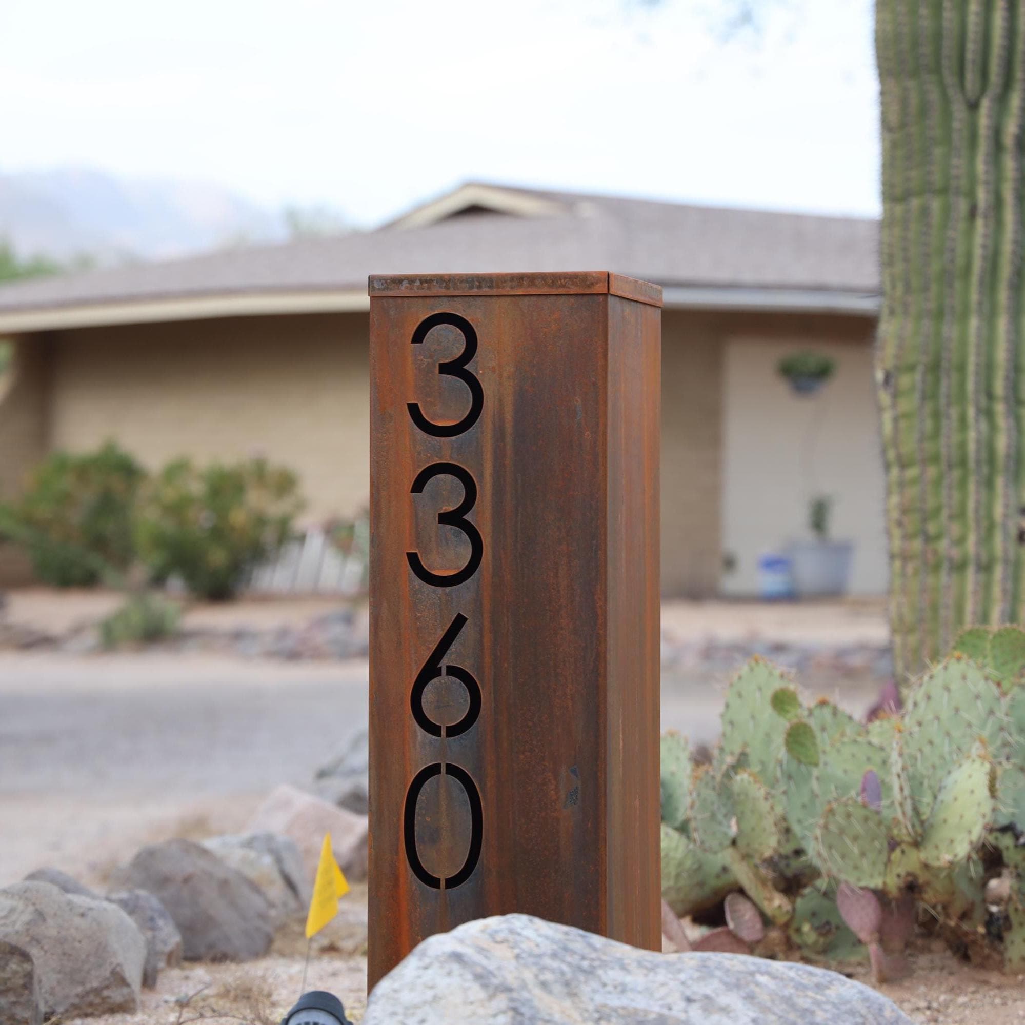Metal Address Column | House Numbers Steel Column | Address Numbers Pillar | Pump Cover | Address Sign | Corten Steel | Patina | Yard Art