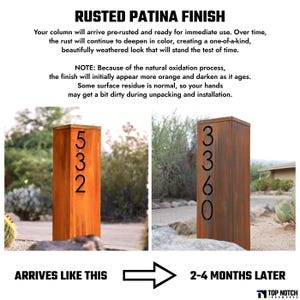 Metal Address Column | House Numbers Steel Column | Address Numbers Pillar | Pump Cover | Address Sign | Patina | Yard Art | Housewarming image 5