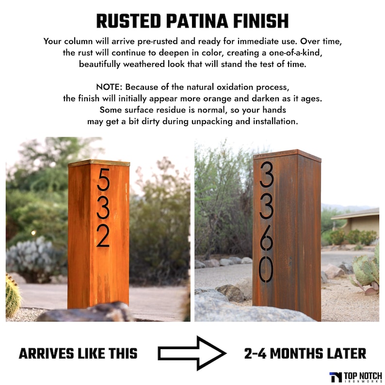 Metal Address Column | House Numbers Steel Column | Address Numbers Pillar | Pump Cover | Address Sign | Patina | Yard Art | Housewarming image 5