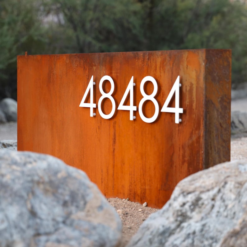 Modern House Numbers | Patina Metal Address Sign | Custom Yard Sign ...