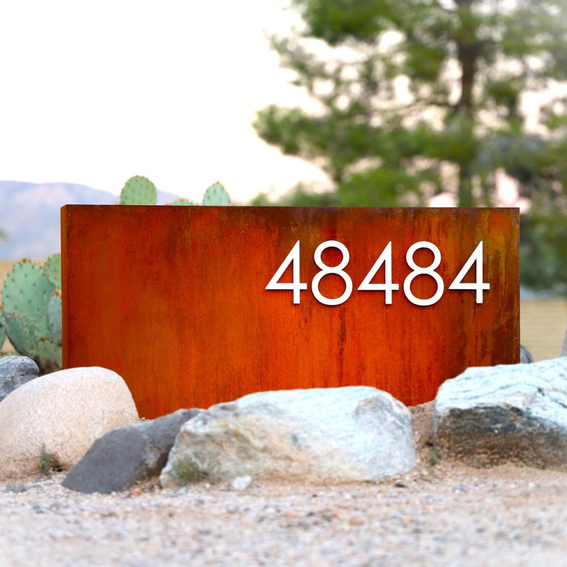 Modern House Numbers | Patina Metal Address Sign | Custom Yard Sign ...
