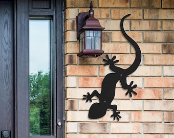 HEMOTON Geco in Metallo Decorazione da Parete per Esterni Scultura Decorazioni da Appendere per Patio O Recinzione Rosso
