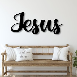 Jesus Metal Sign | Faith Sign | Cursive Jesus Metal Sign | Home Decor | Jesus Sign Metal | Faith Word Art | Christian Metal Word Art