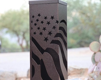 Custom American Flag Metal Column | Flag Steel Column | Steel Pillar | Pump Cover | Well Cover Metal | Patina | Yard Art | USA