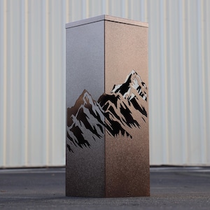 Metal Mountain Column | Mountain Scene Steel Column | Steel Pillar | Pump Cover | Well Cover Metal | Patina | Yard Art | Housewarming