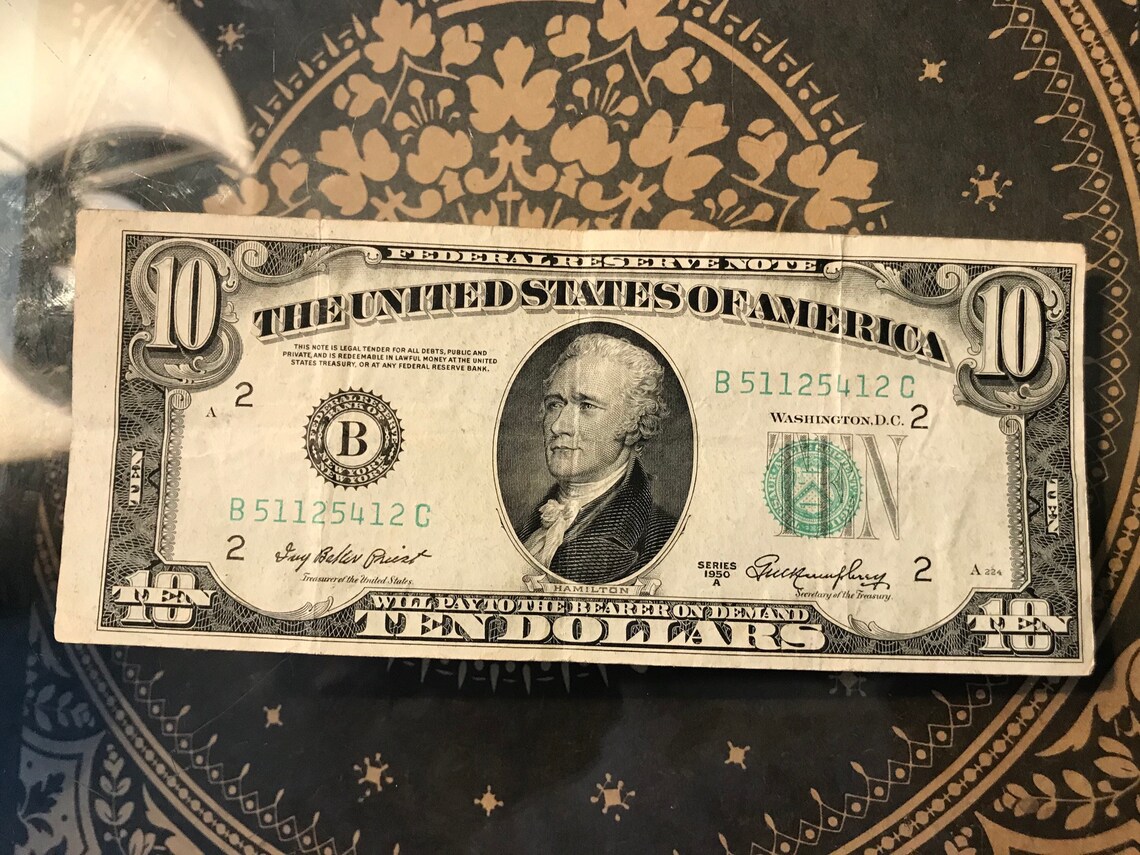1950 A/B/D TEN Dollars Bills Misalignment Shift Error Note Etsy