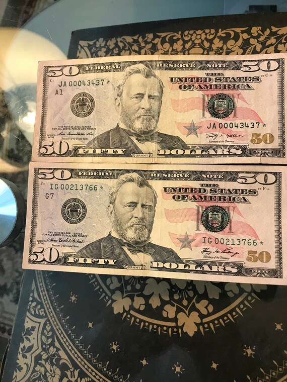 Fifty Dollars Bill Star Note Set2bills One Price Etsy