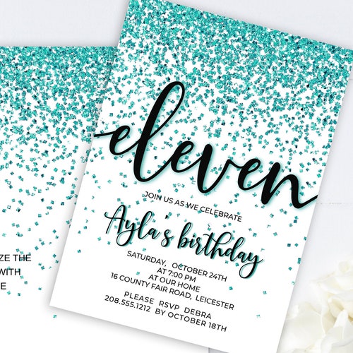 Rose Gold Glitter 11th Birthday Invitation EDIT YOURSELF Etsy