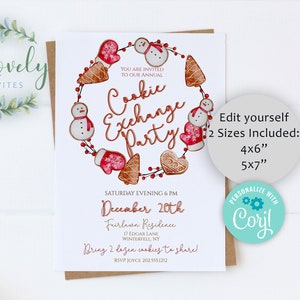 Christmas Cookie Exchange Party Invitation, editable Holiday Invite, Cookie Swap Party, 2 sizes, DIY Edit and download yourself