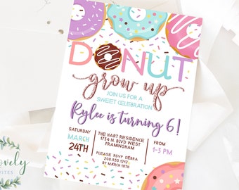 Donut Grow up  Birthday Invitation,  EDIT YOURSELF Birthday Invite for ANY age Birthday Party, 2 sizes,  diy birthday invitation