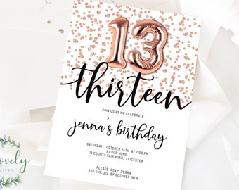 Personalised 13th birthday party invitations for girl or boy Pack of 4 postcard 