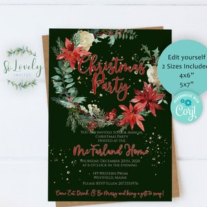 Rustic Barnwood Christmas Party Invitation, editable Holiday Invite, 2 sizes, DIY Edit and download yourself