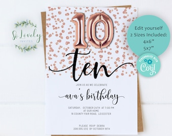 10th Birthday Invite Etsy