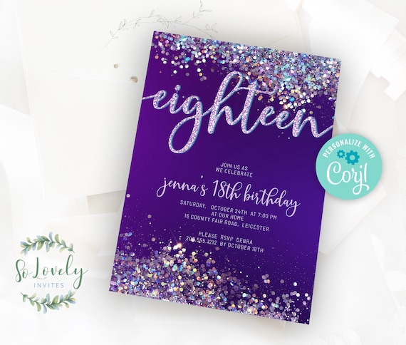 Elegant design 18th birthday purple debut invitation background For your special day