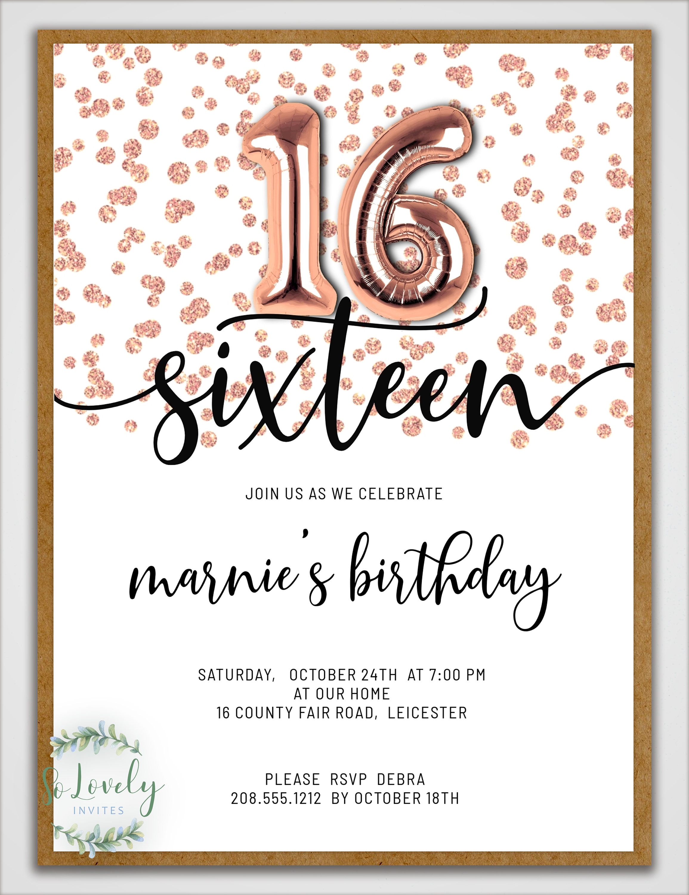 Rose Gold Glitter 16th Birthday Invitation Editable Birthday - Etsy