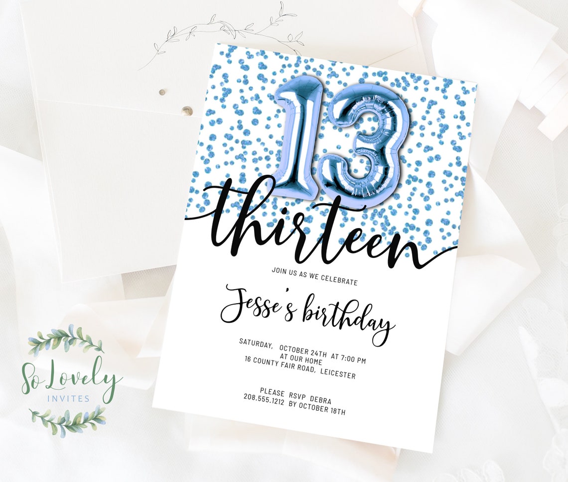 Metallic Blue Glitter 13th Birthday Invitation EDIT YOURSELF - Etsy ...