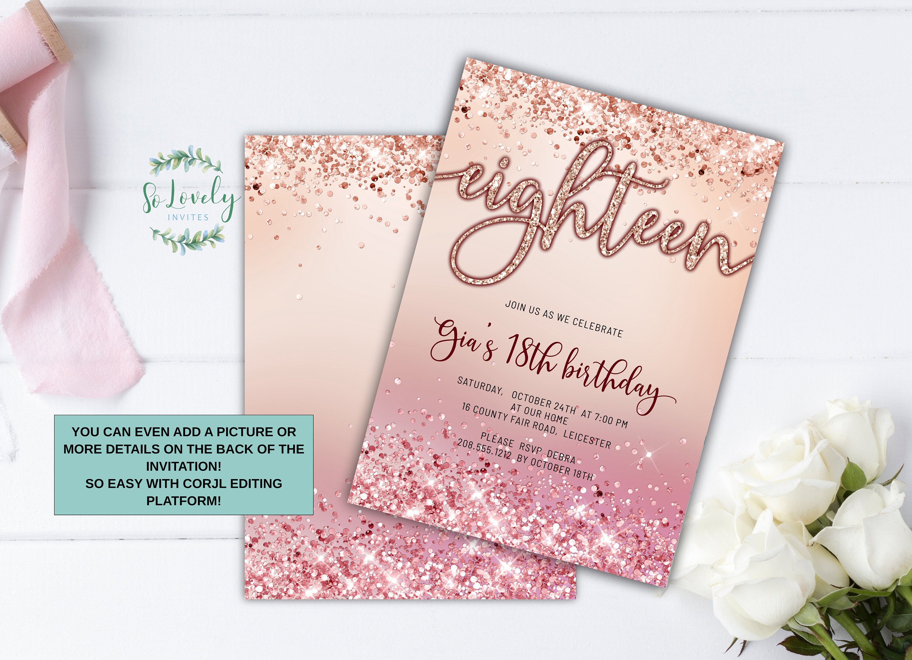 Paper & Party Supplies Invitations & Announcements Paper 18th Glitter ...