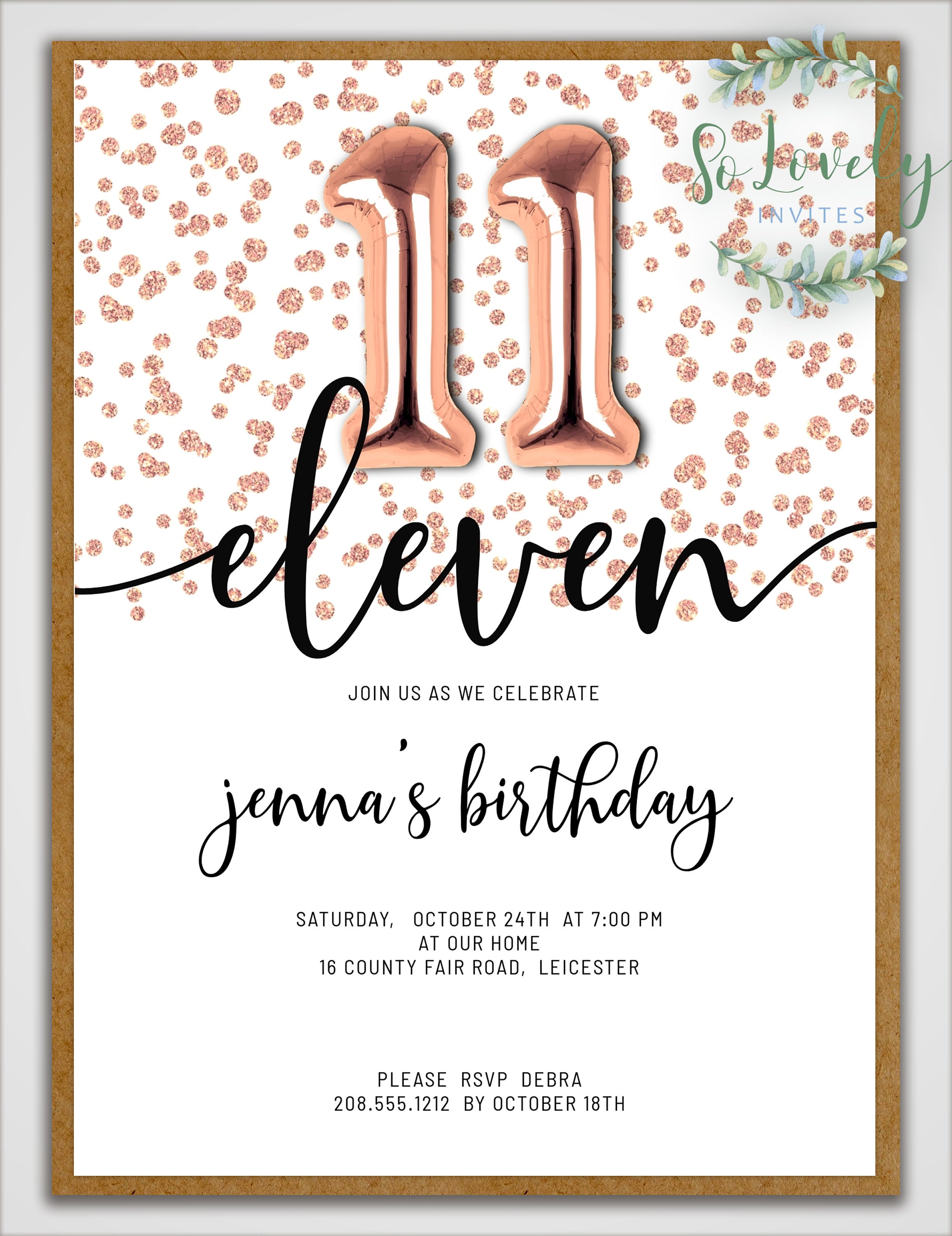 rose-gold-glitter-11th-birthday-invitation-edit-yourself-etsy-france