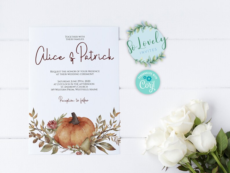 Autumn Pumpkins Fall Wedding Invitation 5x7 Handpainted Etsy