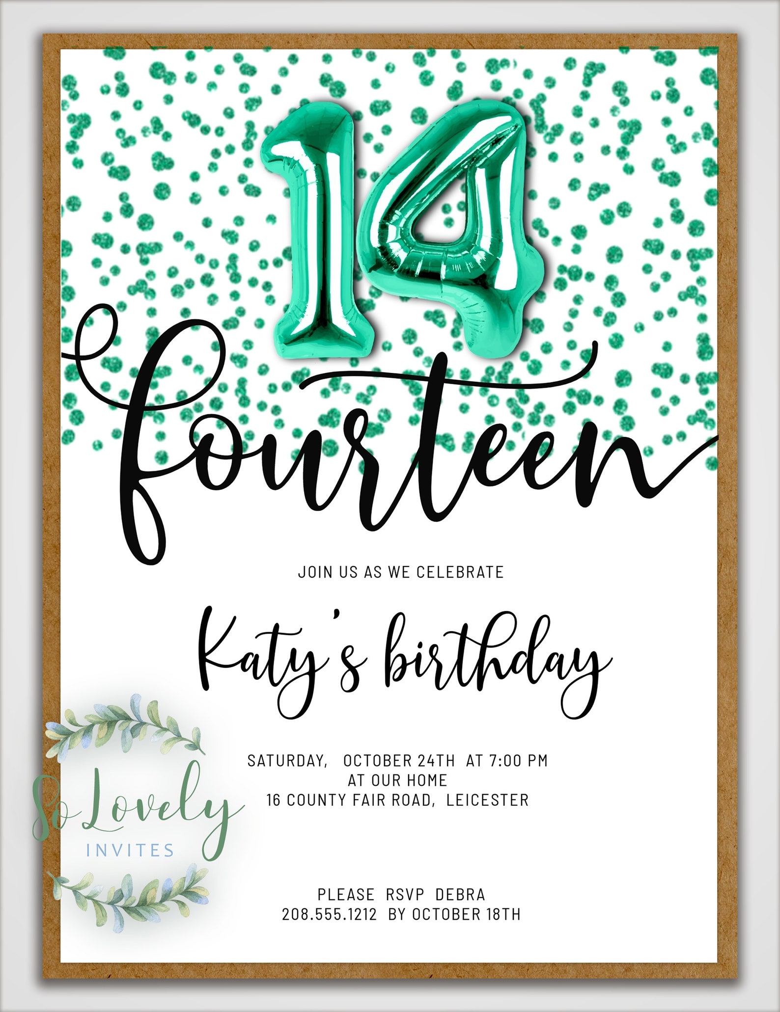 metallic-turquoise-glitter-14th-birthday-invitation-editable-etsy