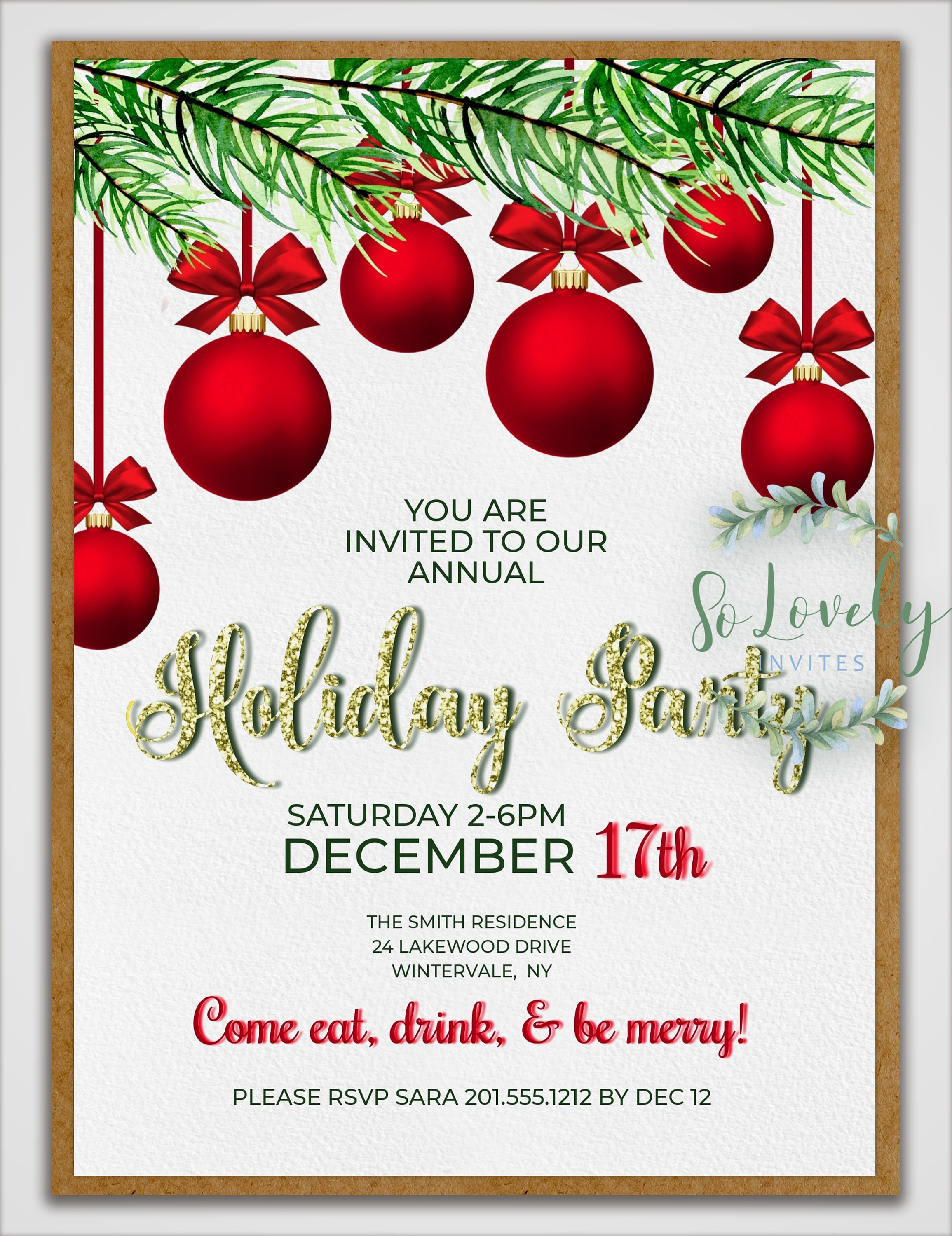 Personalized Christmas Party Invitation Editable Holiday - Etsy