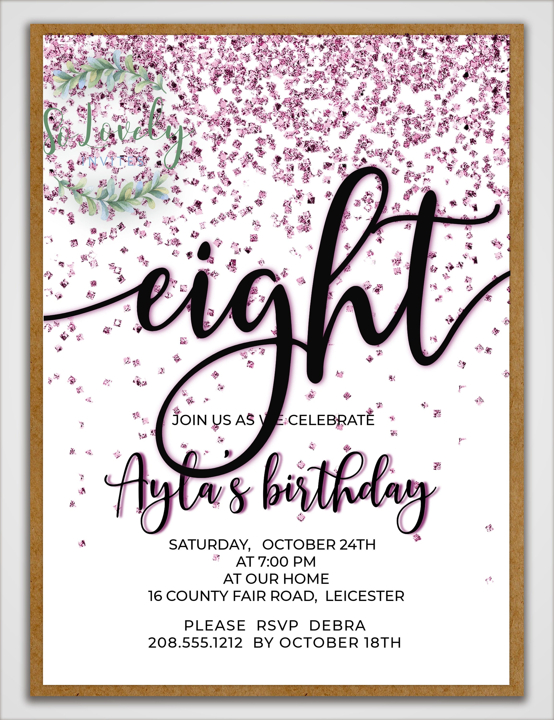 Orchid Glitter 8th Birthday Invitation EDIT YOURSELF Birthday Etsy UK