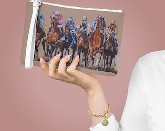 Kentucky Derby Horse Racing Art Vegan Leather Clutch
