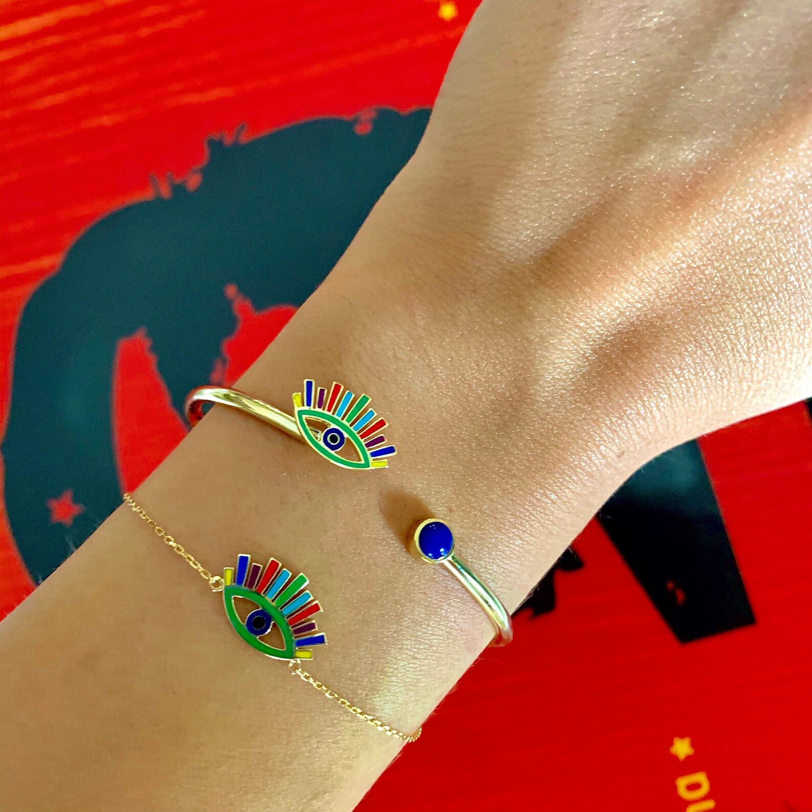 Bracelet 18K Gold Evil Eye Bangle BraceletEvil Eye Cuff Etsy