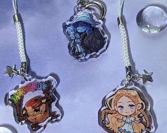 Elden Ring – Miquella the Kind, Lunar Witch Ranni, Iron Fist Alexander – 1.5" Glitter Acrylic Phone Charms (Double-Sided)