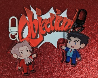 Ace Attorney – 2" Edgeworth & Phoenix Wright – Acrylic Keychains (Double-Sided), 3" Stickers