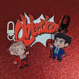 Ace Attorney – 2" Edgeworth & Phoenix Wright – Acrylic Keychains (Double-Sided), 3" Stickers