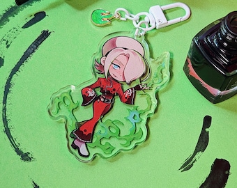 King of Fighters – 3" Ash Crimson – Clear Acrylic Keychain (Double-Sided), Acrylic Standee, 3" Sticker