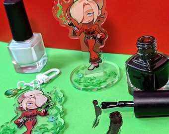 King of Fighters – 3" Ash Crimson – Clear Acrylic Keychain (Double-Sided), Acrylic Standee, 3" Sticker
