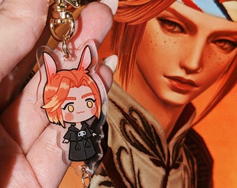 ANPASSAD! – Final Fantasy XIV – 5 cm WoL/Azem Cheebs – Klar akrylnyckelring x 1 st (dubbelsidig)