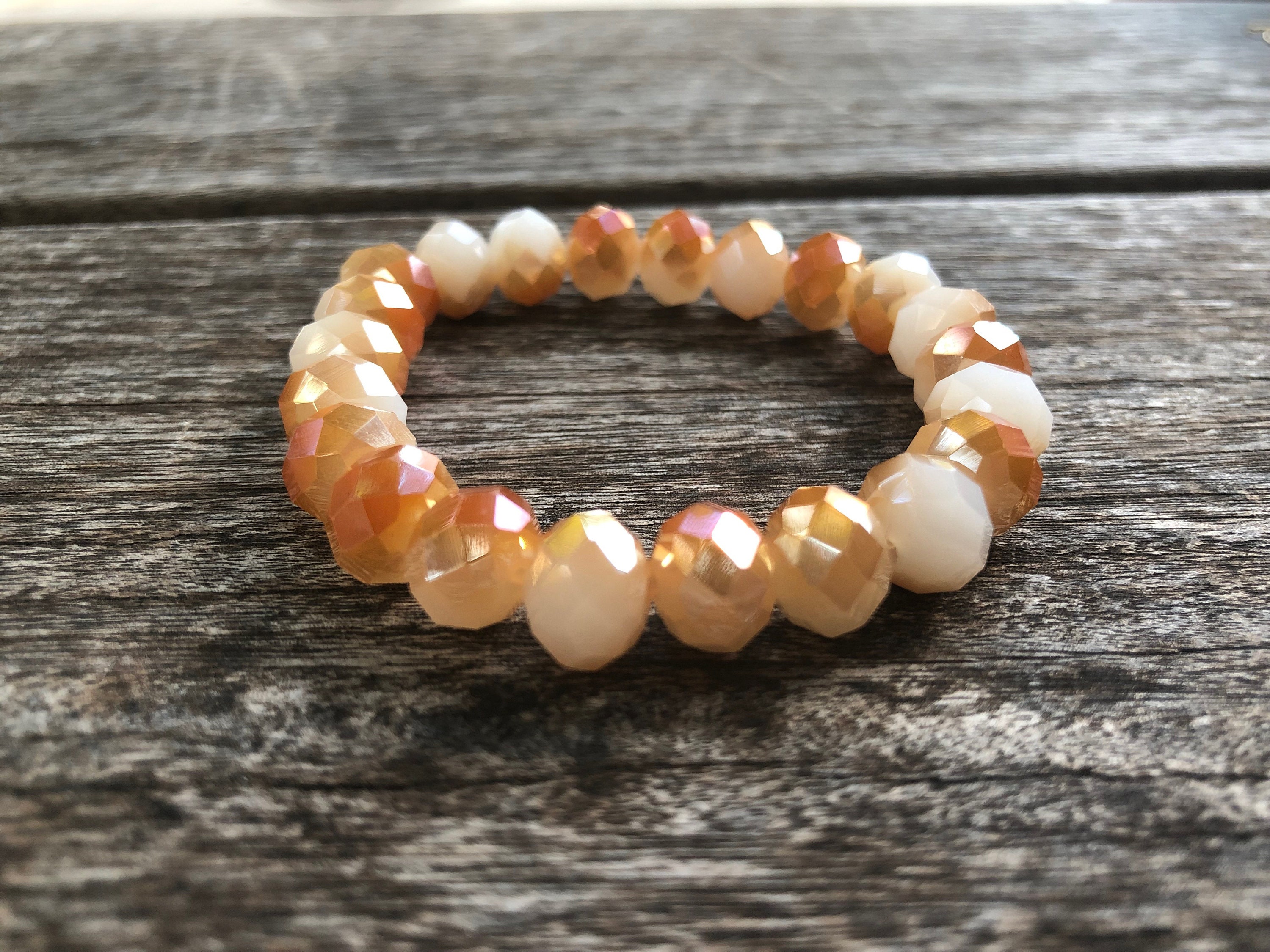 Orange and White Beaded Stretch Bracelet