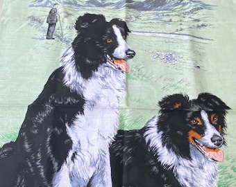 Strofinaccio di lino vintage, cani da pastore, pecore. Ottime condizioni di colori realizzati in Irlanda, lino irlandese