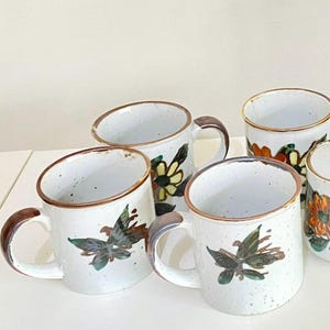 Vintage mug and milk pot pottery, japan or Korea stoneware coffee cups. Flower theme